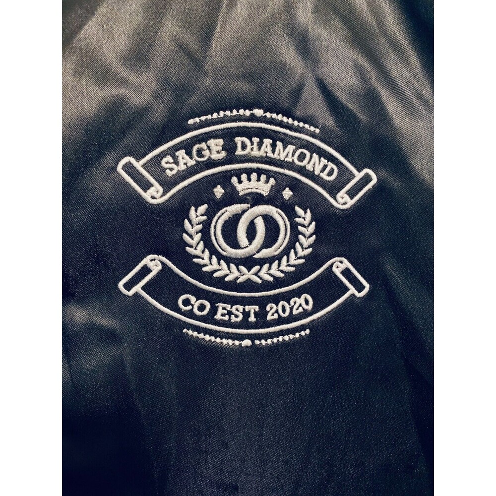 Sage Diamond Bomber Jacket Men's Medium Black Embroidered CO EST 2020 Streetwear - Picture 12 of 16
